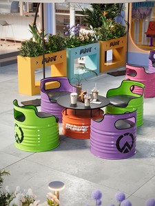 Sofá de Tambor de Petróleo de Estilo Industrial Creativo, Combinación de Mesa y Silla para Cafetería, Tienda de Té con Leche, <span class=keywords><strong>Bar</strong></span> o Cafetería de Celebridades de Internet - Product Image 5