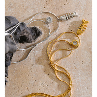 Collier double couche JINYOU 8657 tendance en acier inoxydable plaqué or, étanche, avec pendentif en os de poisson et zircon cubique, chaîne serpent