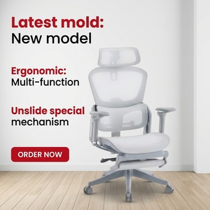 Fauteuil de bureau exécutif ergonomique en maille, pivotant et inclinable, avec accoudoirs et appui-tête 4D, robuste, pour usage commercial JRMC-51GYSZ - Product Image 1
