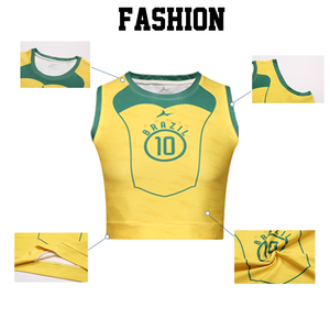 Moda Brasil Y2k ropa Vintage Tank Tops Brasil mujer estampado personalidad Crop Tops sin mangas Streetwear fútbol Jersey - Product Image 2