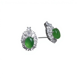 Boucles d'oreilles clous <span class=keywords><strong>Jenny</strong></span> Jewelry Princess en cuivre plaqué argent, entièrement incrustées de diamants et d'agate de calcédoine naturelle de qualité supérieure - Product Image 1