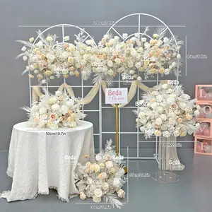 Custom Silk White Rose White Babysbreath Wedding Flower Runner Centerpiece Flower Backdrop Flower Arch For Wedding Decoration