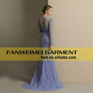 صور حقيقية عالية الجودة فاخرة مطرزة بالخرز فستان سهرة للنساء أنيق بأكمام طويلة فستان أم العروس - Product Image 4