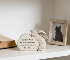 Plaque commémorative personnalisable en résine pour chat ange - Nom/date/citation gravable, design chat ailé et pierre, idéale pour la décoration de jardin - Product Image 5