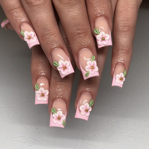 2025 24 Uds. Venta al por mayor Press on Nails Prep Kit vendedor lujo 3D flor Ombre Pink <span class=keywords><strong>uñas</strong></span> postizas belleza Natural <span class=keywords><strong>uñas</strong></span> postizas para mujeres - Product Image 3