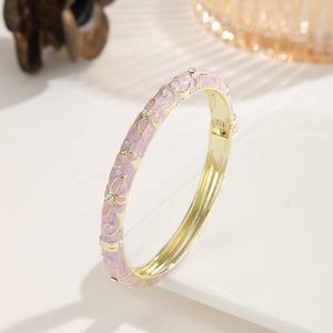 Factory Bulk Chinese Floral Vines Cloisonne Bangles Gold Plated Rhinestone Inlay Enamel Spring <b>Hinged</b> Bracelets Travel Souvenir - Product Image 2