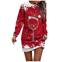 Robe de Noël vintage pour femmes grandes tailles, imprimé Père Noël et bonhomme de neige, manches longues, col rond, pull d'hiver 100% polyester, mini