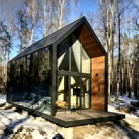 Maisonnette Modulaire Préfabriquée à Toit en Queue de Ruche Personnalisée OEM, Entièrement Vitrée, en Bois et Acier, Isolée Thermiquement, pour Projet de Villa Forestière ou de Complexe Hôtelier