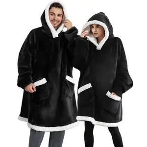 Campione disponibile inverno coperta con cappuccio oversize felpa in pile Plaid con cappuccio da donna tasca con cappuccio