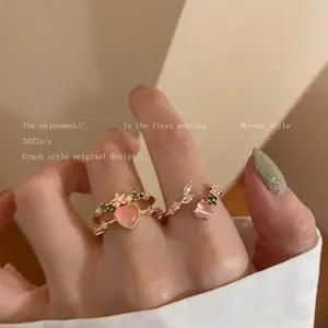 Дизайн с двойным прекрасный Циркон открытые женские милые нишу Премиум указательный палец регулируемое кольцо