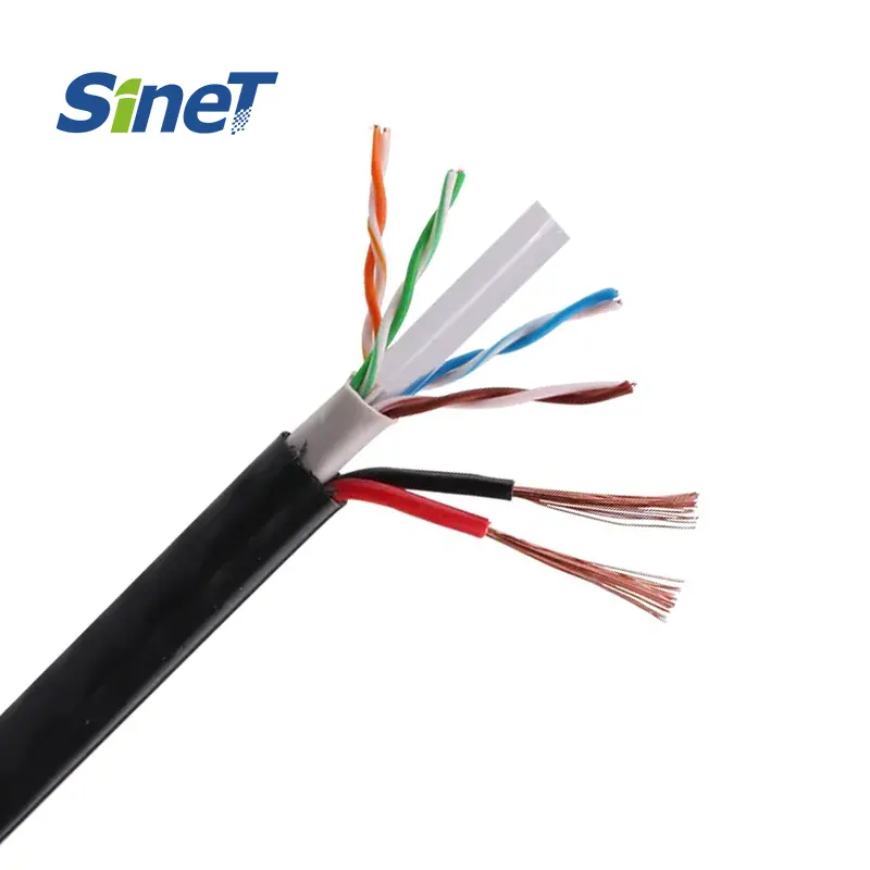 Precio más barato Cat6 Cable Siamés 23AWG CCA Cable Cat6 de cobre para exteriores con cable de alimentación de 2 núcleos para cámara IP