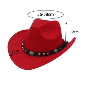 Nouveau Chapeau de soleil transfrontalier, style ethnique euro-américain, avec ruban orné de pierres, type chapeau de cowboy western, à large bord, couleur unie, en feutre tibétain, décontracté - Product Image 5