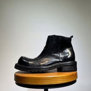 Bottes Chelsea pour hommes, mode britannique rétro, cuir véritable, semelles épaisses, mi-mollet, à enfiler, été, automne, hiver, chaussures de sécurité - Product Image 1