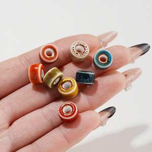 Perles entretoises en céramique à grand trou, rondes, pour la fabrication de bracelets, émaillées à la main, origine Yiwu AC4871 - Product Image 3