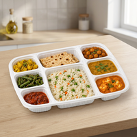 Plateau jetable en polypropylène 8 compartiments blanc/noir, qualité alimentaire, pour la préparation des repas et les boîtes à lunch, personnalisable