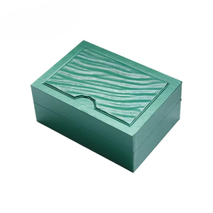 Estuche de Reloj de Cuero Verde Premium con Diseño en Relieve Ondulado, Caja de Regalo de Lujo para Reloj Individual con Forro Suave Extraíble - Product Image 1