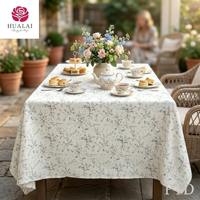 Nappe Hualai blanche et grise à imprimé floral, en polyester et lin, résistante aux plis, pour conférences et banquets