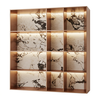 Étagère murale en acier inoxydable avec panneau en marbre rétroéclairé, éclairage LED, étagère de rangement murale pour salle de bain de luxe, décoration murale