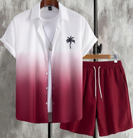 Ensemble 2 pièces pour homme, chemise à manches courtes et short dégradé, tenue décontractée d'été, survêtement de plage, streetwear