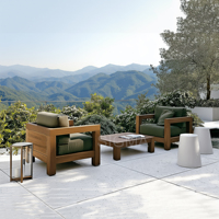 Ensemble complet de meubles de jardin en teck massif SIGMA, comprenant canapé, table à manger et chaises, vente en gros d'usine