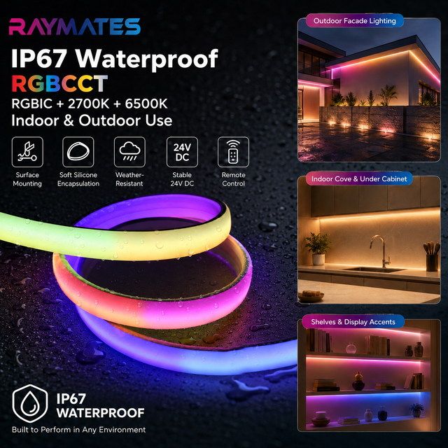 RGBCW IC Ip67 Waterproof Color Changing Smart COB Strip Light Addressable Pixel LED Strip for Landscape Lighting CE UL ROHS