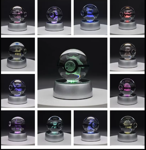 Playable 3D Crystal <b>Ball</b> 5CM Plkachu Crystal Glass PokeyMon <b>Ball</b> Pokeball Figure Night Light up LED <b>Lamp</b> With Base Gift GIRL TOY - Product Image 2