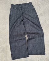 Jean en denim brut japonais selvedge vintage sur mesure, coupe droite extensible, coupe bootcut oversize, jambe large, délavé à la pierre, hiver