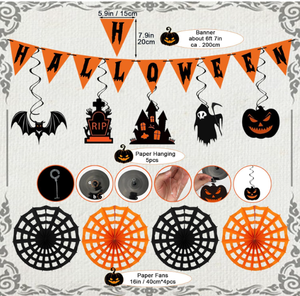 Jack-o'-lantern teschio <span class=keywords><strong>fantasma</strong></span> pipistrello striscioni bandiere turbiniera ghirlanda ventagli di carta pon pon tovaglia <span class=keywords><strong>per</strong></span> decorazioni <span class=keywords><strong>per</strong></span> feste di <span class=keywords><strong>Halloween</strong></span> - Product Image 5