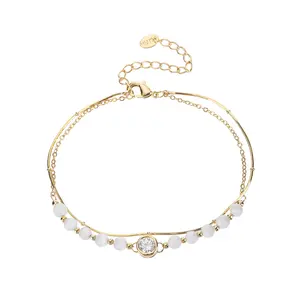 Boîte de perles de Zircon incrustée à la main, Bracelet de chaîne plaqué or 18k, Bracelet en laiton à breloques superposées pour femmes, cadeau de fête