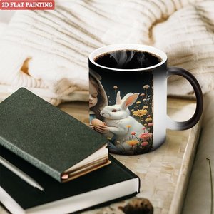 <b>Ceramic</b> <b>Mug</b> 11oz Frosted Black Heat Sensitive Color Changing Cup With Easter Girl And Rabbit Design - Product Image 3