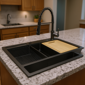 Évier de cuisine en acier inoxydable 304 Glacier Bay, 32x22 pouces, noir canon de fusil, avec robinet, installation sur plan de travail - Product Image 2