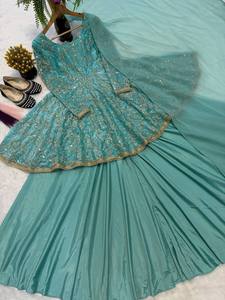 Conjunto de 3 piezas Aara Fashion: Top, pantalón Farshi y Dupatta para mujer, de seda, largo hasta el suelo, con bordado elegante, de algodón, de secado rápido, ideal para fiestas. - Product Image 6