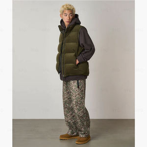 Chaleco Acolchado de Pana para Hombre, Cuello Alto, Cierre de Cremallera, Cortavientos, Ropa de Invierno, Color Verde Oliva Sólido, Estilo Casual - Product Image 4