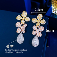 Boucles d'oreilles pendantes longues en forme de feuille, plaquées or, multi-tons, avec zircon cubique, de luxe, pour mariage, fête, accessoire de bijouterie de mariée