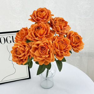 Usine de fleurs artisanales Meiyu, bouquet de 9 roses en soie, fleurs artificielles pour mariage et décoration de la maison - Product Image 1