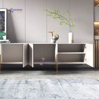 Meuble TV moderne pour salon Table en marbre avec tiroirs Console Meuble TV avec cadre en métal
