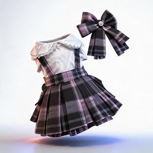 Robe de luxe élégante à carreaux JK pour animaux de compagnie, col en dentelle, jupe pour chien, grand nœud, uniforme scolaire mignon pour petits chiens et chats - Product Image 6