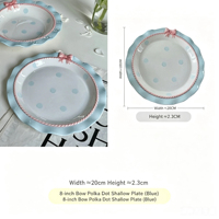 Vaisselle en céramique sous glaçure Solhui en gros, assiettes et bols mignons à nœuds, dentelle ondulée et pois, vaisselle féminine pour mariage et fête