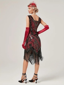 Vestidos Flapper Art Deco con Lentejuelas y Cuentas <span class=keywords><strong>para</strong></span> <span class=keywords><strong>Mujer</strong></span>, Estilo Años 20, Fiesta <span class=keywords><strong>de</strong></span> Gran Gatsby, Vestido con Flecos y Borlas, Cuello Cuadrado, Sin Mangas, Vintage - Product Image 6