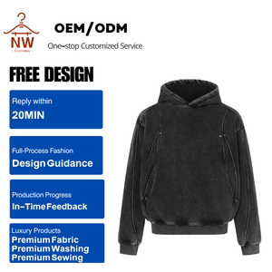 Sweat-shirt pour homme, automne/hiver, style américain, lavage lourd, 100% coton, doublure en polaire, style fonctionnel, uni, déconstruit - Product Image 4