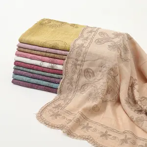 2022 Plain Embroider Floral Viscose Shawl Scarf Bandana Print Cotton Scarves and Wraps Soft Foulard Muslim Hijab Cap