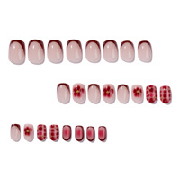 Faux ongles carrés courts à presser, motif floral rouge French Manucure, réutilisables pour femmes