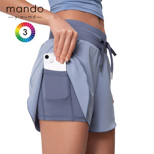 Donne con tasche a asciugatura rapida a doppio strato 2-in-1 pantaloncini da Yoga con coulisse fluida orlo allenamento Fitness <span class=keywords><strong>abbigliamento</strong></span> sportivo - Product Image 2