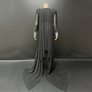 Abito da Sera Nero Elegante con <span class=keywords><strong>Maniche</strong></span> <span class=keywords><strong>Lunghe</strong></span>, Scollo a V Sexy, <span class=keywords><strong>Vestito</strong></span> da Cerimonia di Lusso con Diamanti - Product Image 6