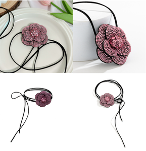 Lüks uzun halat zincir tam taklidi gül çiçek klavikula gerdanlık kolye kadınlar çar Adjustable ayarlanabilir ilmek bağlantı takı - Product Image 4