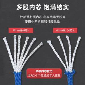 Corde d'alpinisme Kanle 6 mm, corde statique résistante à l'abrasion pour l'escalade et le sauvetage - Product Image 5