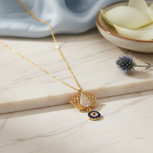 14K สีทองทึบดอกบัว zircon หิน nazar เสน่ห์สร้อยคอเครื่องประดับดีสำหรับผู้หญิงที่ทำในตุรกี - Product Image 3