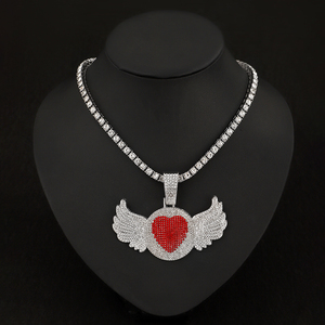 Hombres y mujeres Iced Out Rhinestones Tennis Chain <span class=keywords><strong>CZ</strong></span> Bling Full Heart Colgante Collares - Product Image 6