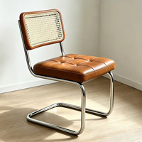 Chaise de salle à manger moderne et stable, portable, avec assise en cuir canné, sans accoudoirs, à cadre métallique cantilever, pour la maison, le bureau, l'appartement, le bar à domicile