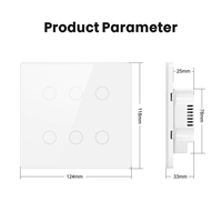 Interrupteur mural intelligent WiFi Tuya 6 voies, norme brésilienne SLS, panneau tactile en verre, étanche, compatible avec Alexa et Google Home